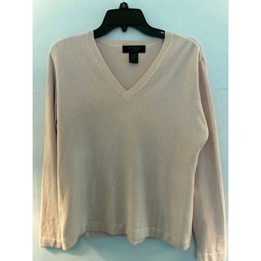 Express Stretch Womens Large Beige V Neck Sweater Lightweight Soft Knit